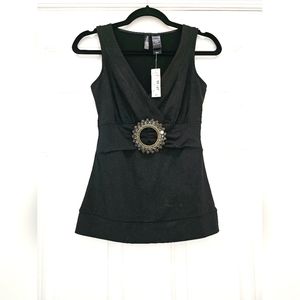 NWT Bisou Bisou Ex-Small (XS) Black Sleeveless Shirt Faux embellished belt